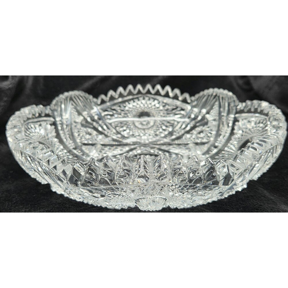 Antique Imperial Glass NUCUT Pattern 503 Oval Crystal Bowl Hobstar Pinwheel Sawt